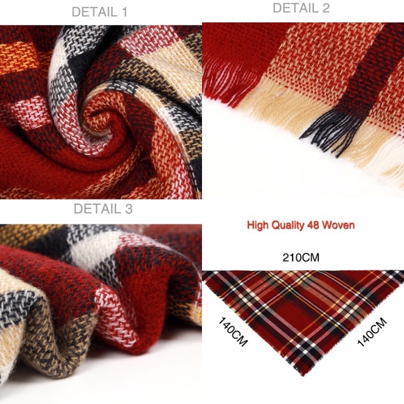 Blanket Scarf Plaid Tartan Tan Red Yellow - Picture 2 of 4